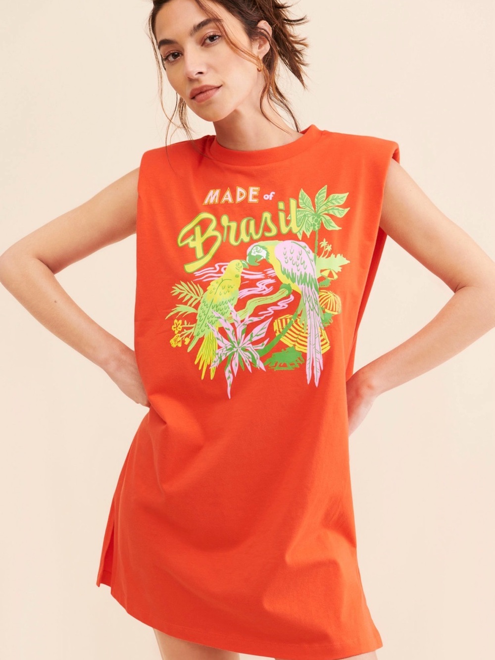 NWOT FARM Rio Orange Made in Brasil Graphic Tank Dress Parrot